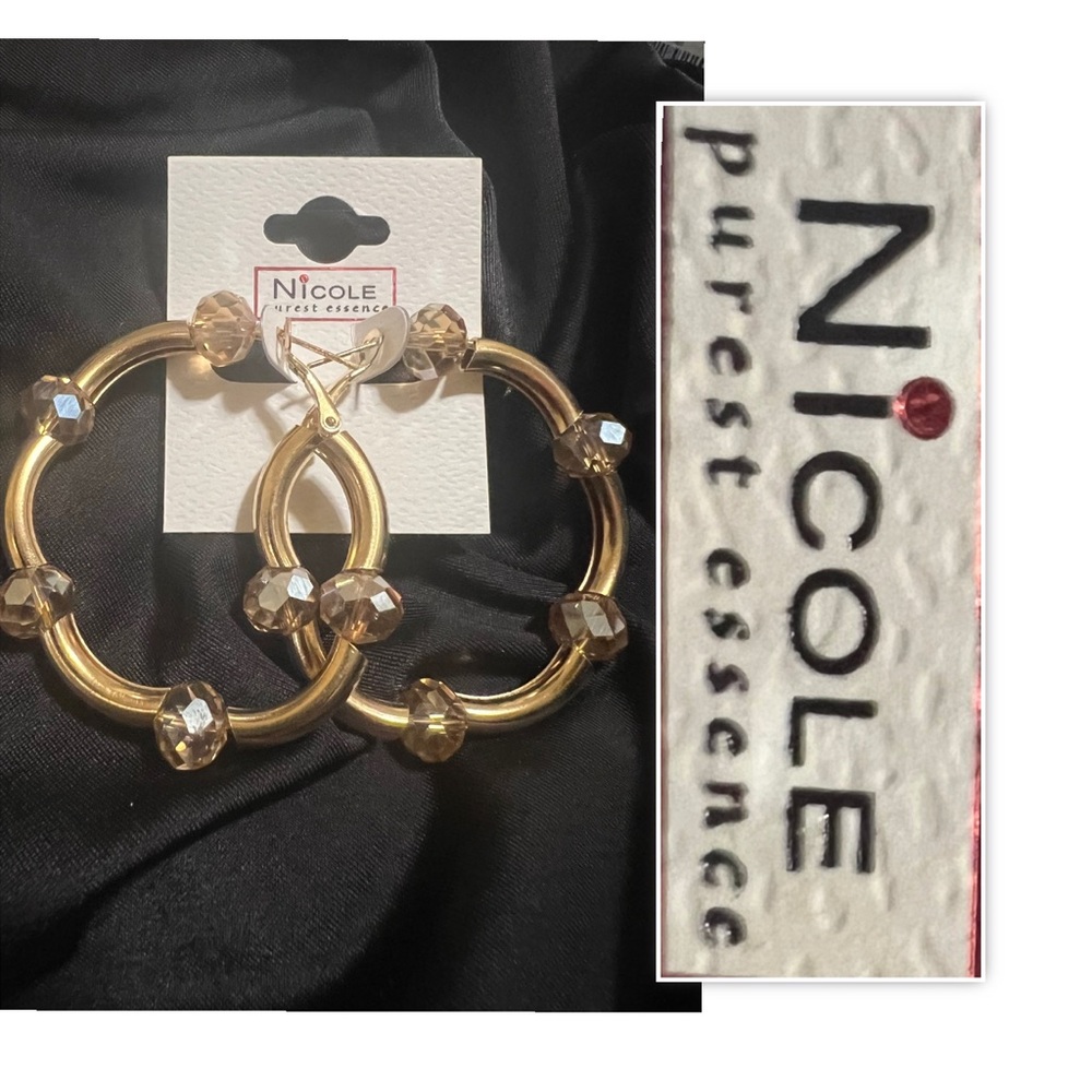 Nicole Purest Essence 5 Point Gold Tone Hoop Earrings